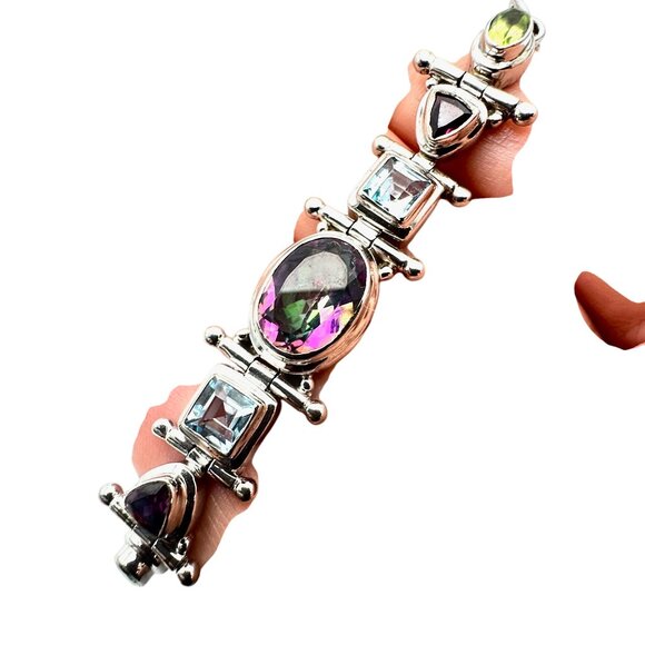 Color Changing Multi-Gemstone Sterling Silver Bracelet 8.5 Inch 25 Grams - Picture 3 of 6